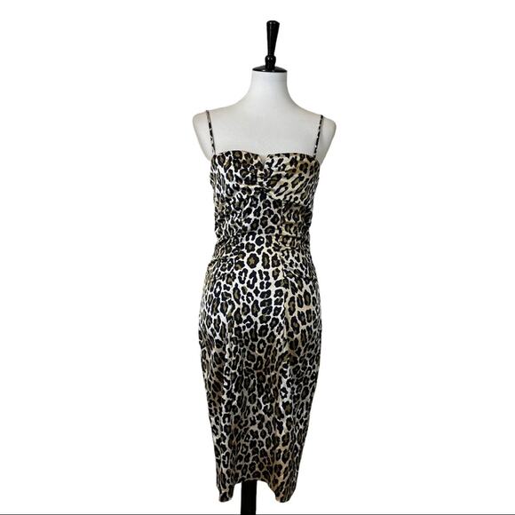 XSCAPE Retro Bodycon Women's Dress Leopard Satin Sheath Cocktail Party Size 6 - Picture 1 of 13
